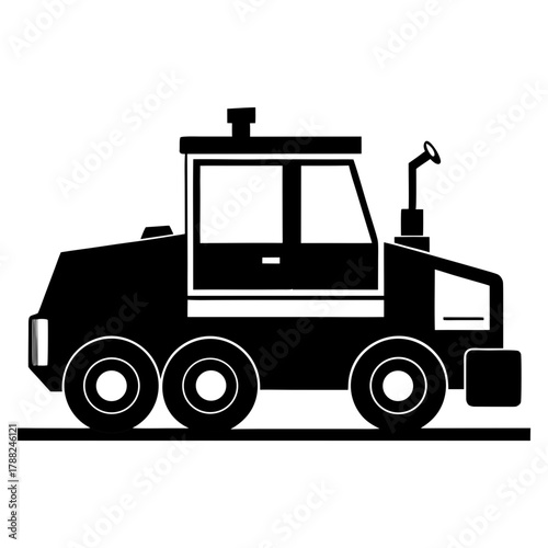 Black silhouette of a road roller construction vehicle silhouette
