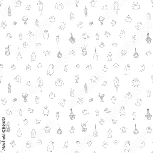 Cute birds and their birdhouses seamless pattern. Cute Cartoon birds background. Vector Illustration