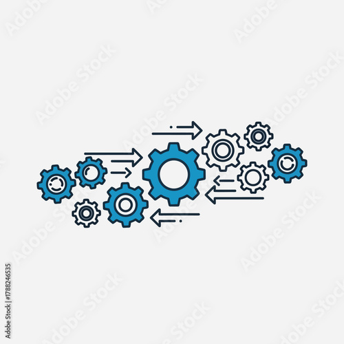 Interconnected gears and arrows symbolizing process automation and workflow management
