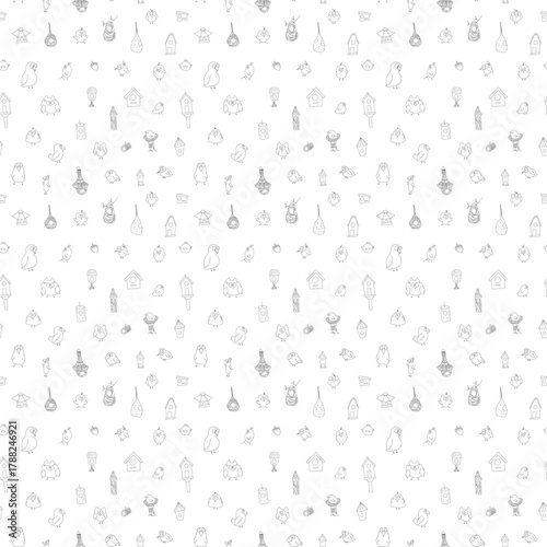 Cute birds and their birdhouses seamless pattern. Cute Cartoon birds background. Vector Illustration