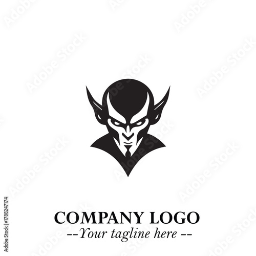 Head of Vampire Logo Symbol in Black on the White Background with Gothic Horror Vector Design