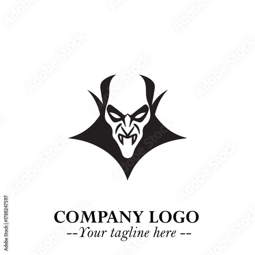Head of Vampire Logo Symbol in Black on the White Background with Gothic Horror Vector Design