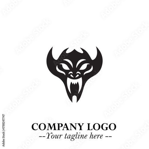 Head of Vampire Logo Symbol in Black on the White Background with Gothic Horror Vector Design