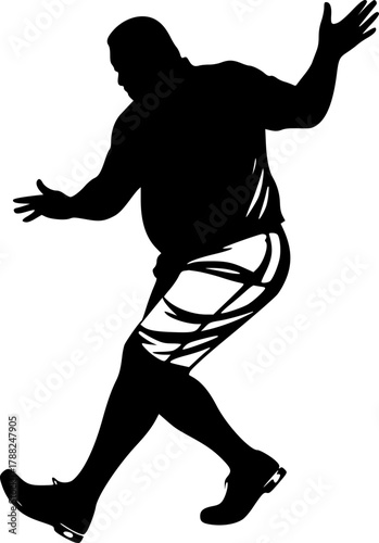 Playful man dancing silhouette with chubby shape for comic and event design