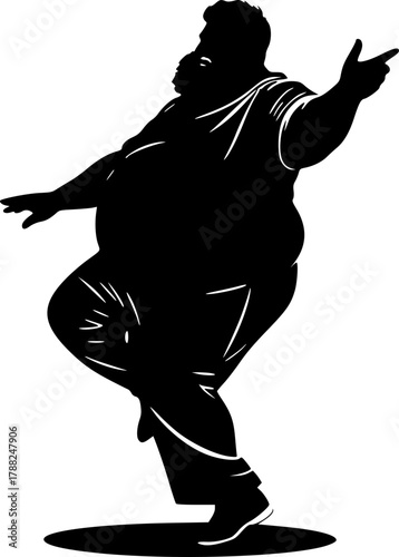 Cheerful chubby man silhouette dancing illustration for fun and happiness artwork