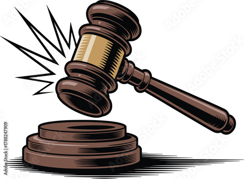 Striking Judge Gavel or Auctioneer Hammer Vector Illustration - Law and Authority Graphic