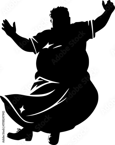 Joyful fat man dancing silhouette design for fitness and movement theme