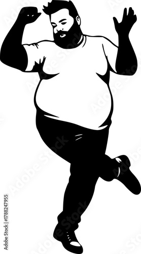 Cartoon chubby man dancing silhouette vector for festival and dance poster