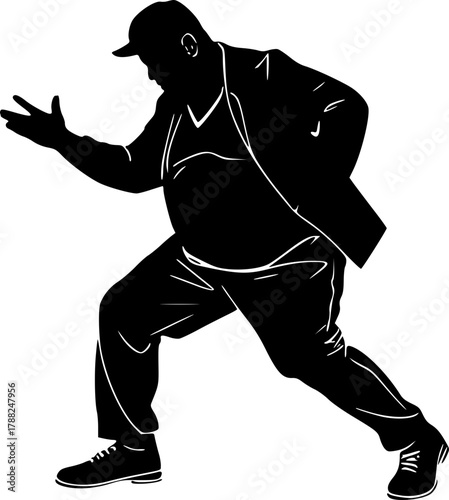 Happy chubby man dancing silhouette vector for party and celebration theme