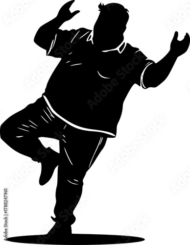 Funny fat man dancing silhouette illustration for humor and lifestyle design