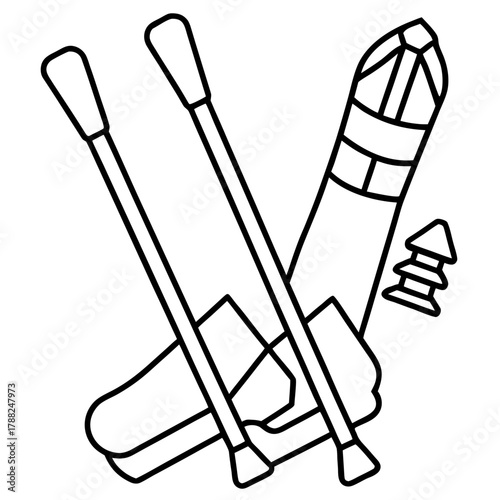 Canoe paddles and a canoe with a small pagoda symbol