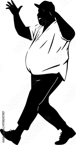Chubby man dancing silhouette design for fun and joyful artwork