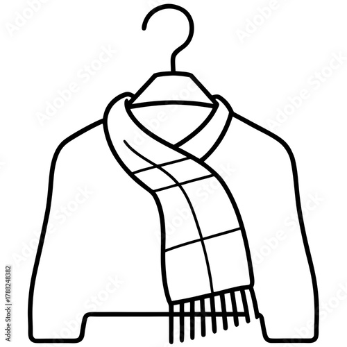 black and white sweater with scarf on hanger clip art preview