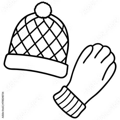 Winter hat and glove icon set