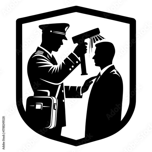 Security guard scanning a visitor vector image illustration