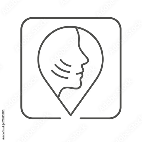 Minimalist line vector of a female face profile in square pin shape, representing anti-aging, collagen care, and facial contour treatment.