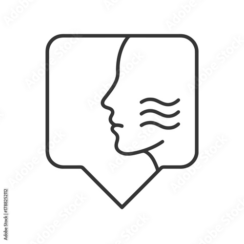 Thin-line side face icon inside a square pin, symbolizing skincare and facial treatment. Perfect for beauty dashboards, dermatology visuals, and wellness brands.