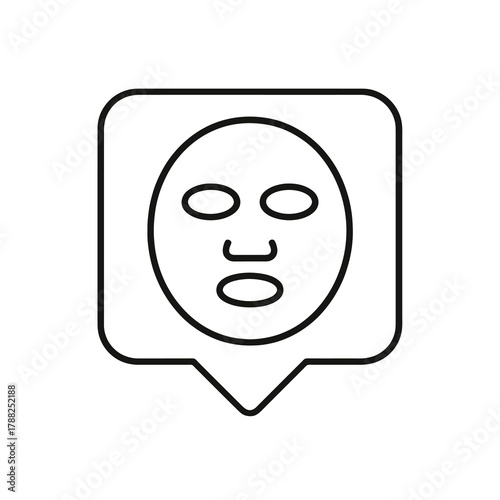 Thin-line facial mask icon inside a square pin, symbolizing rejuvenation and skincare. Perfect for spa illustrations, cosmetic branding, and beauty dashboards.