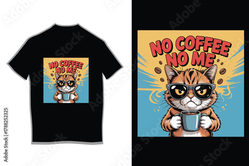 Funny Cat Cartoon Coffee Lover T-Shirt