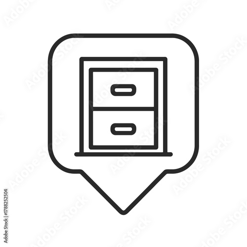 Minimalist line vector of a cabinet with drawers in square pin shape, representing structure, organization, and office productivity.