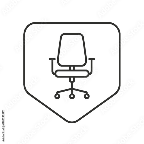 Minimalist line vector of an ergonomic office chair in square pin shape, representing workplace setup, employee environment, and corporate comfort.