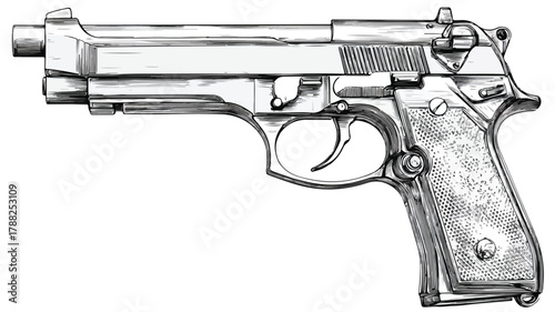 Professional Black and White Gun Drawing with Vector Outline for Design Projects