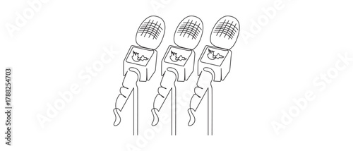 Continuous Line Art of Two Microphones for Audio and Communication,National Press Day concept continuous single line art vector illustration,