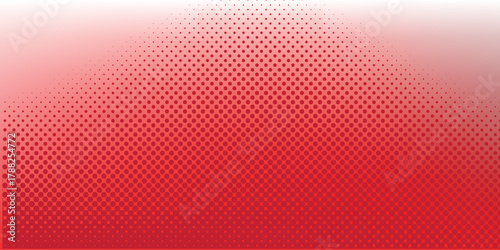 Red color halftone gradient texture. Vanishing cartoon polka dot background. Repeating dotted gradation pattern. Fading comic pop art overlay backdrop. Raster halftone effect wallpaper. Vector