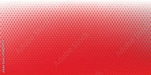 Red color halftone gradient texture. Vanishing cartoon polka dot background. Repeating dotted gradation pattern. Fading comic pop art overlay backdrop. Raster halftone effect wallpaper. Vector