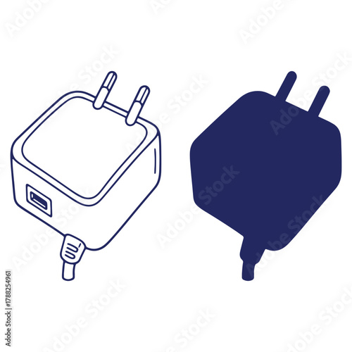 Stylized Mobile Phone Charger Illustration and Silhouette Providing Power for Devices in Isolated Composition