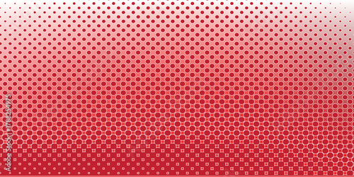 Red color halftone gradient texture. Vanishing cartoon polka dot background. Repeating dotted gradation pattern. Fading comic pop art overlay backdrop. Raster halftone effect wallpaper. Vector