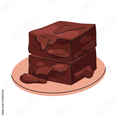 Brownie dessert or chocolate square food. Vector sweet baked treat or cocoa pastry slice, fudge bar confection from bakery. Homemade cake piece. Traditional American gastronomy element. Culinary.