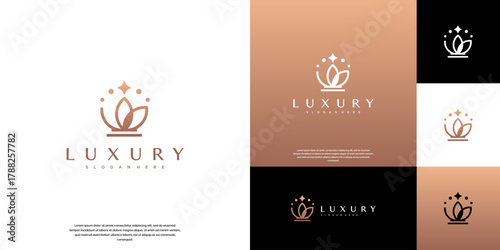 Beauty logo and symbol of luxury, with an abstract lotus flower concept, simple style, minimalist, graphic design illustration.