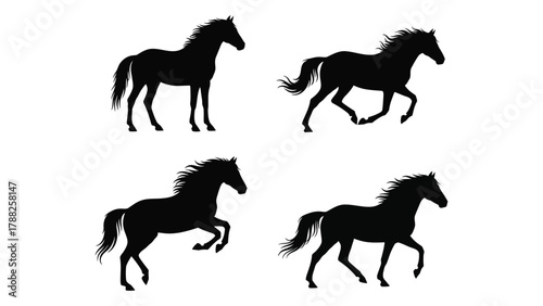 Dynamic horse silhouettes collection isolated on white background, Vector
