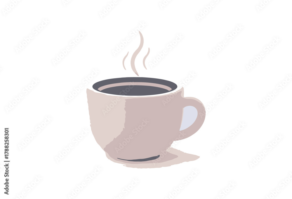 Obraz premium Steaming coffee cup illustration: A minimalist representation of a cup of coffee, with subtle steam, is depicted to evoke the comforting ritual of a warm beverage.