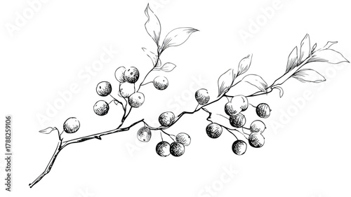 Vibrant Berries Branch Illustration with 'Berries' Text Overlay