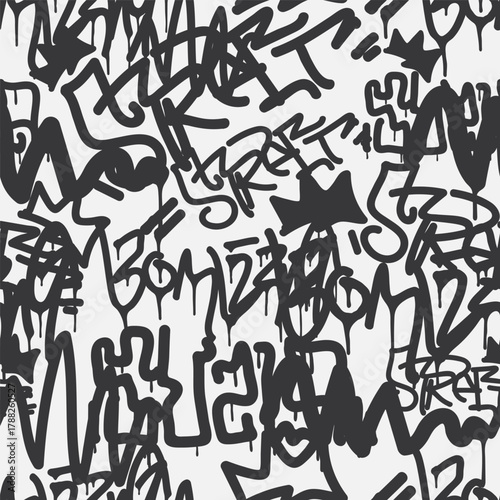Bold vector graffiti seamless pattern with abstract tags