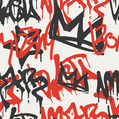 Bold vector graffiti seamless pattern with abstract tags