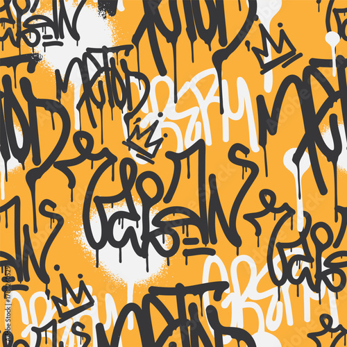 Bold vector graffiti seamless pattern with abstract tags