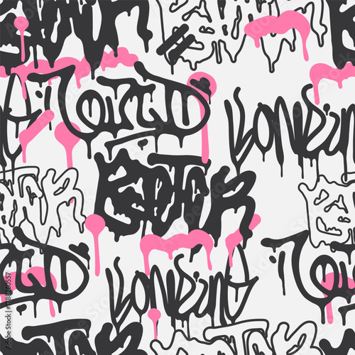 Bold vector graffiti seamless pattern with abstract tags