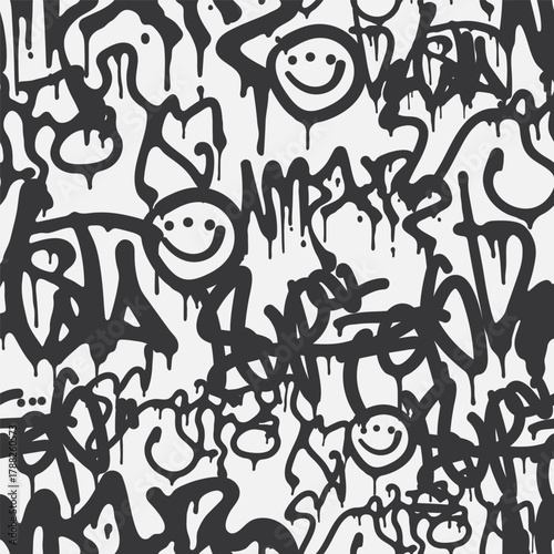 Bold vector graffiti seamless pattern with abstract tags