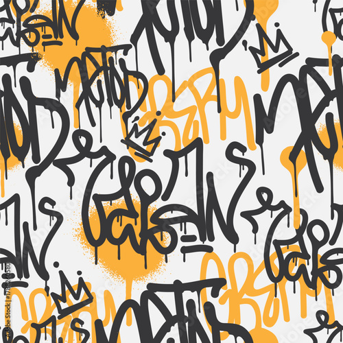 Bold vector graffiti seamless pattern with abstract tags