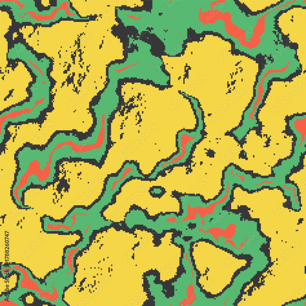 Obraz premium Seamless pixel lava vector pattern inspired by retro video games and anime aesthetics. Abstract liquid fire with dithered, noisy, grunge, nostalgic 8-bit