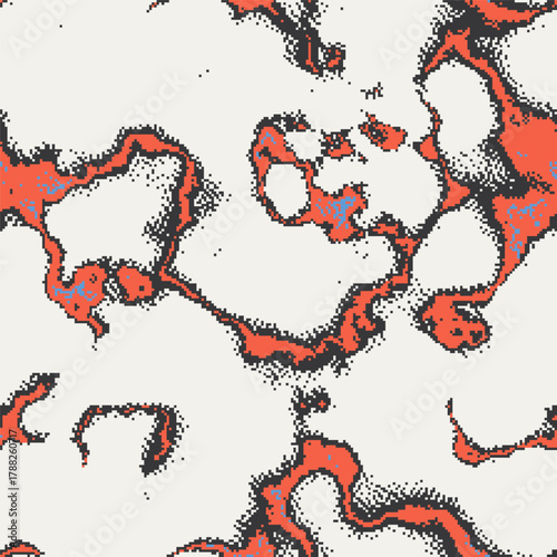 Seamless pixel lava vector pattern inspired by retro video games and anime aesthetics. Abstract liquid fire with dithered, noisy, grunge, nostalgic 8-bit