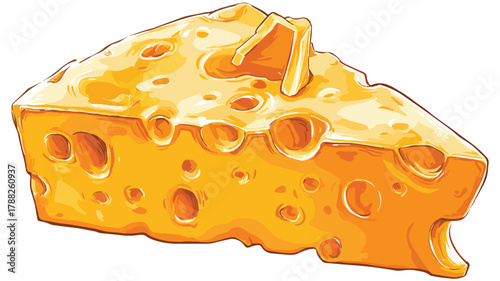 Cheese Drawing with Piece of Cheese Vector Illustration