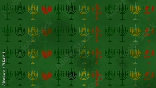 Seamless Repeat Pattern of Kinara Silhouette on Green Textured Background for Kwanzaa