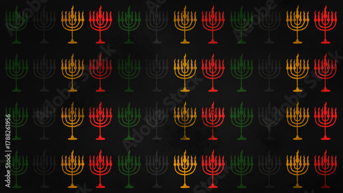 Seamless Repeat Pattern of Kinara Silhouette on Black Textured Background