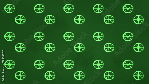 Seamless Repeat Pattern of Winter Solstice Symbols on Dark Green Grunge Background
