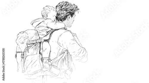 Father Holding Baby with Backpack Illustration for Parenthood Concepts
