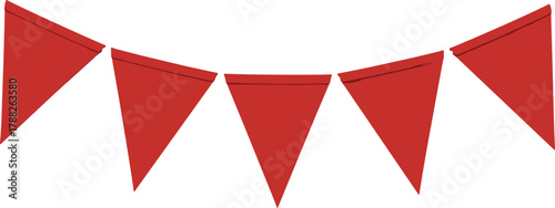 Red festive bunting flags hanging in a row, perfect for celebration, party decoration, festival event, holiday background, or banner design